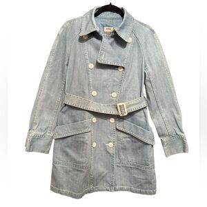 Fossil Womens Denim Belted Trench Coat Double Breasted Size Medium